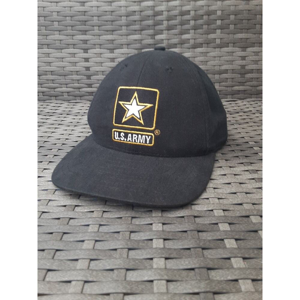 US Army Black Hat Cap Embroidered Star Gold Trimmed Logo Adjustable Hat Cap